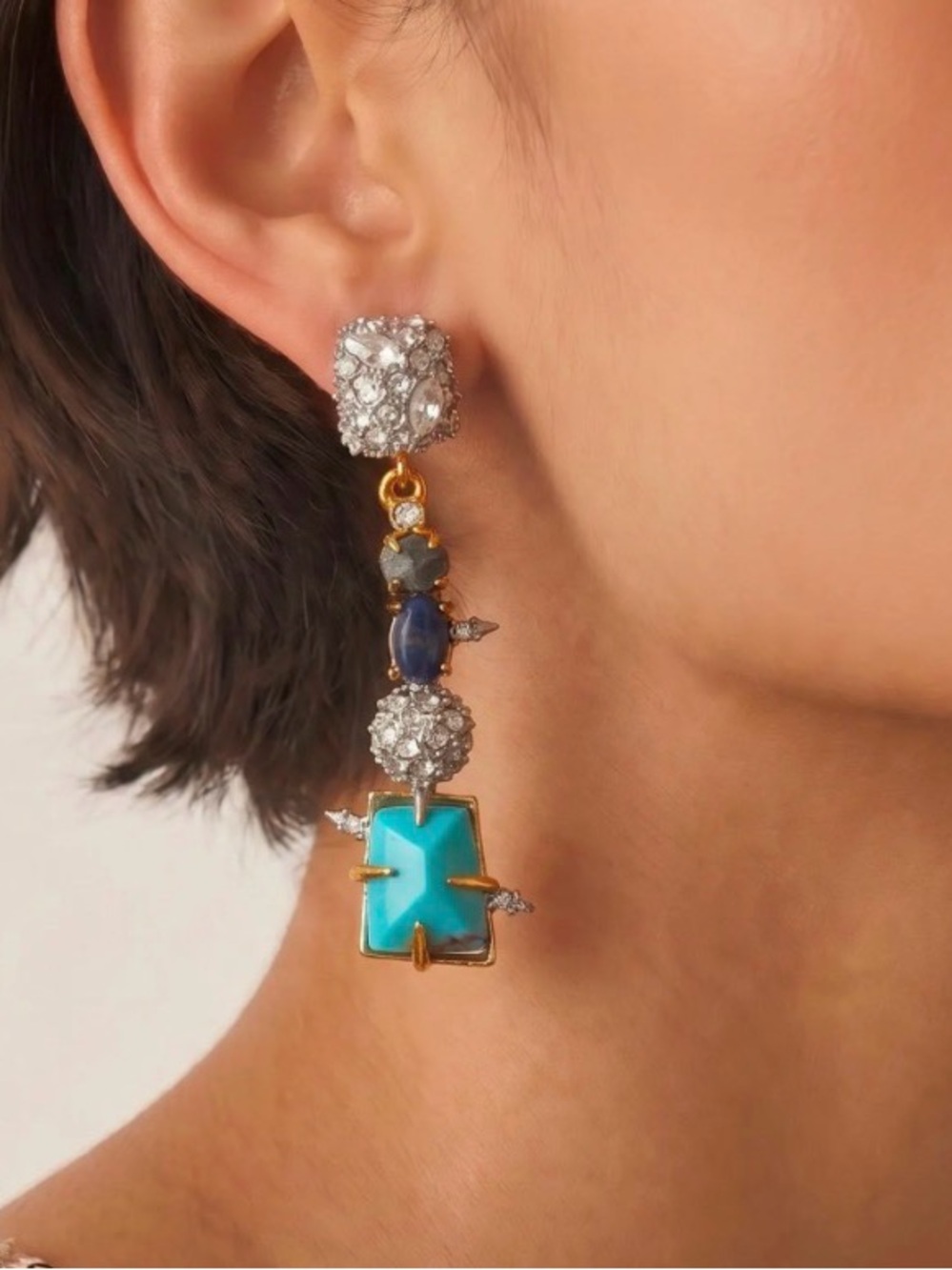 NEW Alexis Bittar Elements Stone Lapis Turquoise Linear Drop Earrings SB07